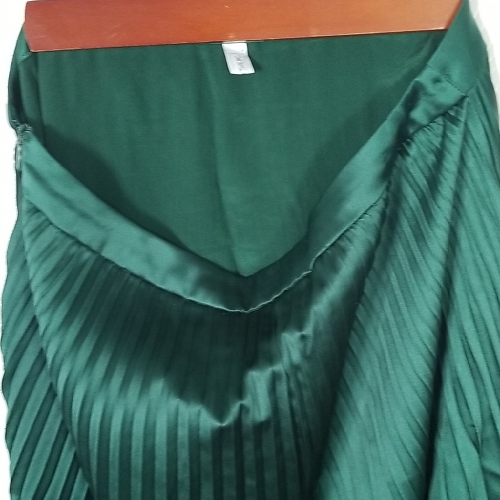 Chic Forest Green A-Line Skirt. Silk Lining